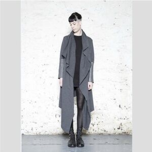 Ovate Black Maxi Cardigan with Leather Sleeves